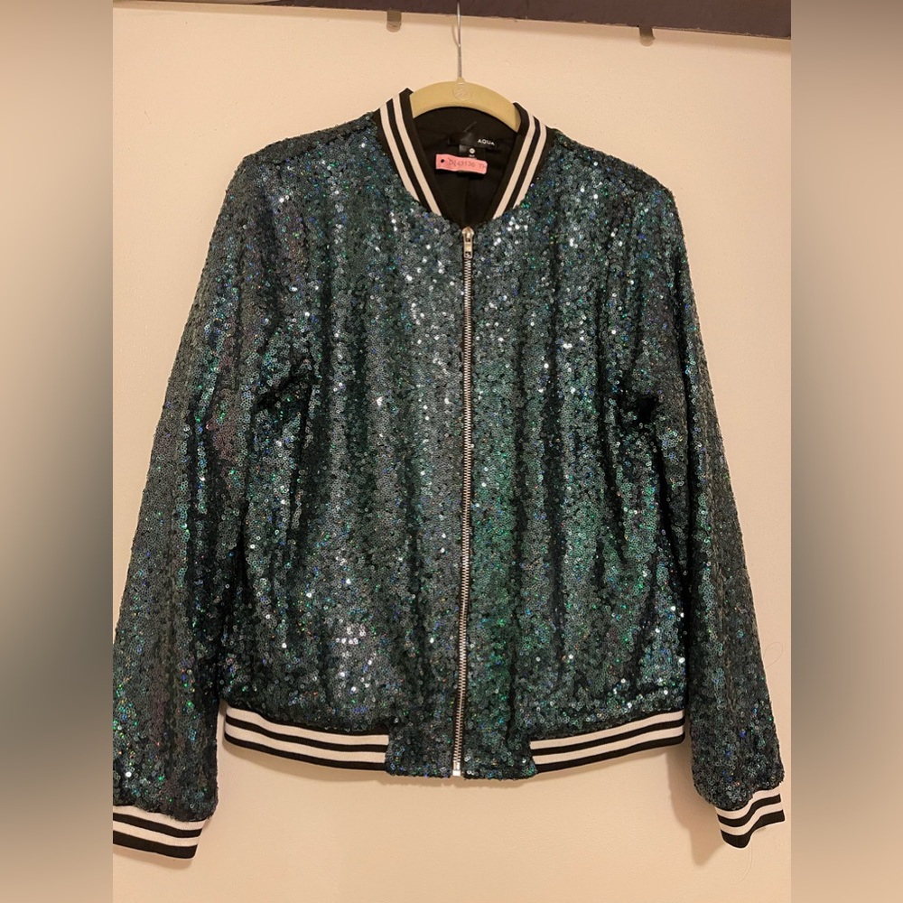 Aqua sequined jacket. Size XS. Great condition.